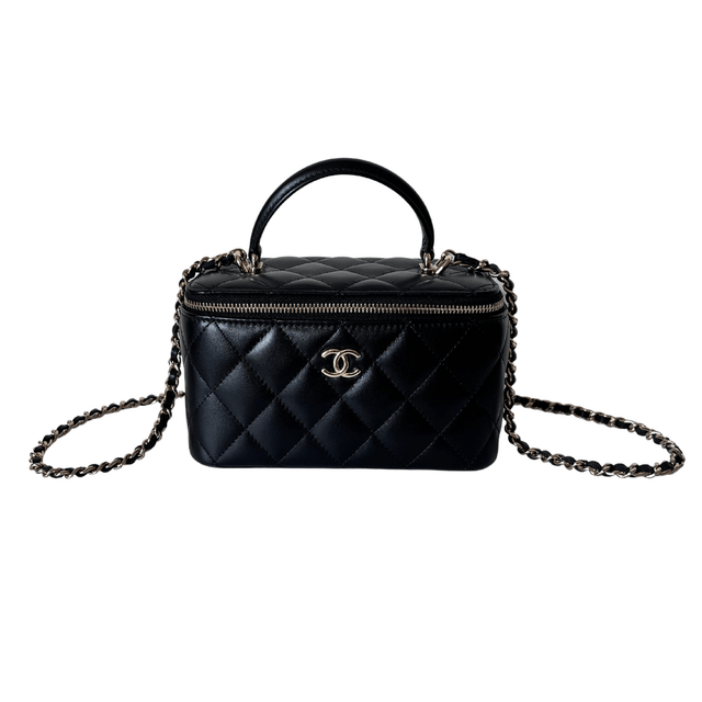 CHANEL Shoulder bag Matelasse COCO Mark with handle Vanity Chain Noir (Black) Lambskin Champagne Gold HW AP2199 / シャネル マトラッセ ココマーク ハンドル付き バニティ チェーン 黒 ラムスキン シャンパンゴールド金具 AP2199